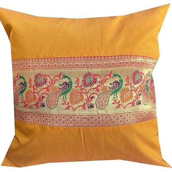 Pink parrot- Jacquard dupian silk multi colour cushion cover 16x16 inch-… - Picture 3 of 4